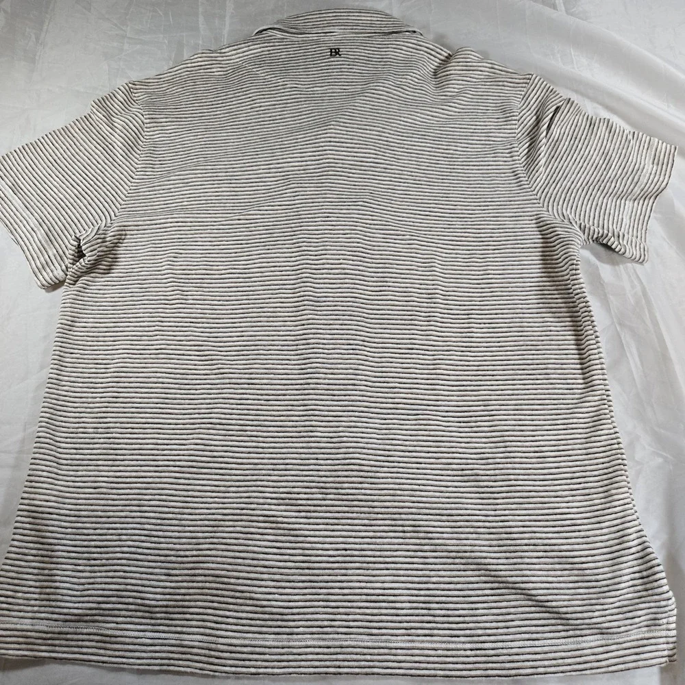 Banana Republic Linen Resort Shirt Mens XLShort Black Stripe Camp Button Front